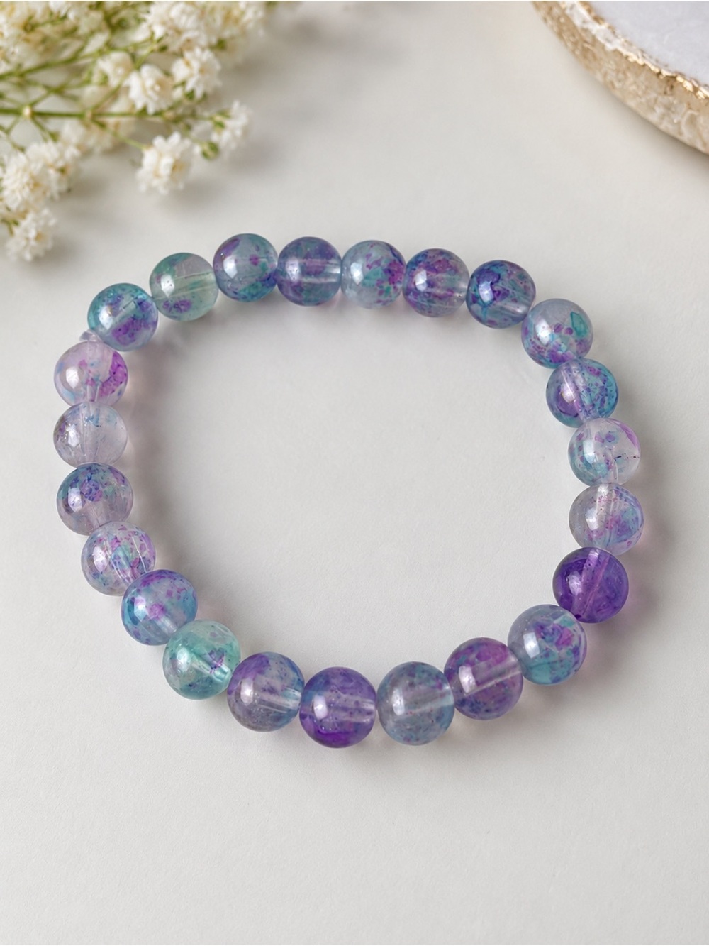 Handmade Purple & Teal Beaded Stretch Bracelet